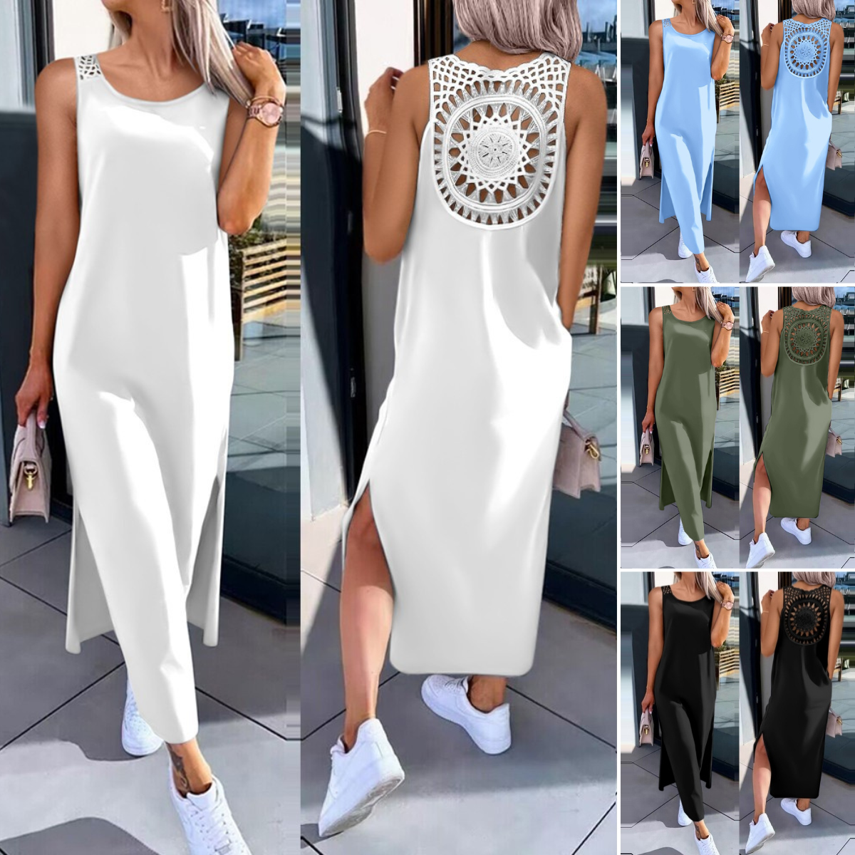 💋✨【50% zniżki 🔥】【S-XXL】✨👗 Sukienki bez rękawów w dużych rozmiarach, z wycięciem na plecach i rozcięciem po bokach