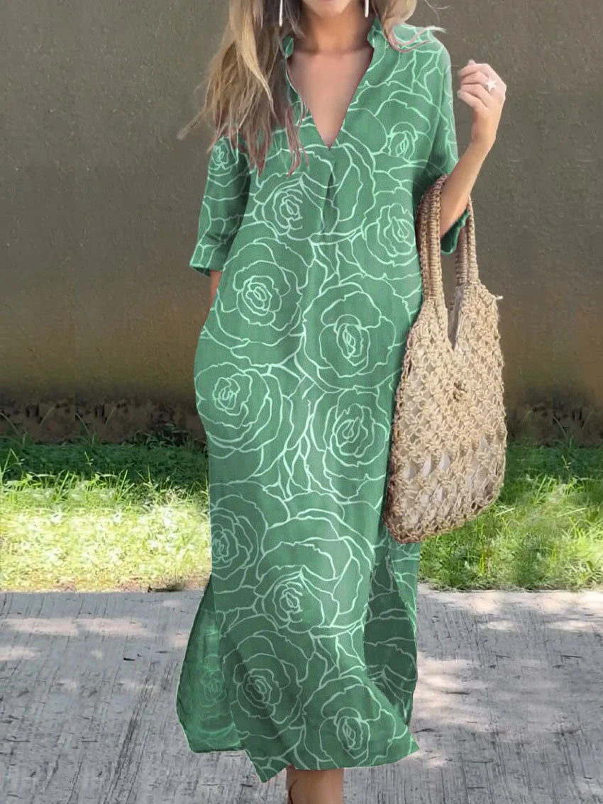 👗🌷2025 nova ljetna ležerna široka haljina s V-izrezom i printom