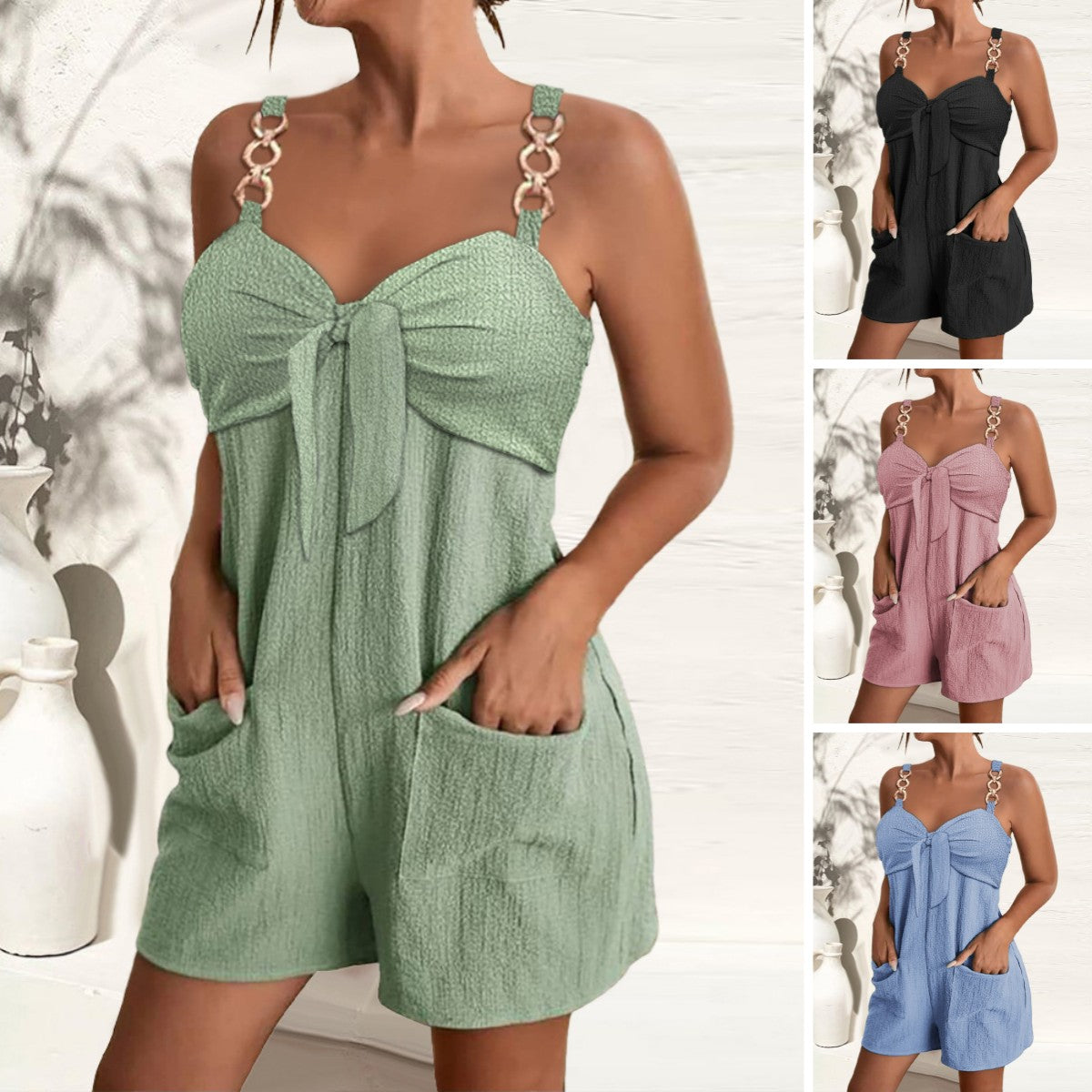 🎀👖【Ljetne novosti - 50% popusta 🔥】【S–2XL】Ženski kombinezon s naramenicama i ukrasnim prstenovima