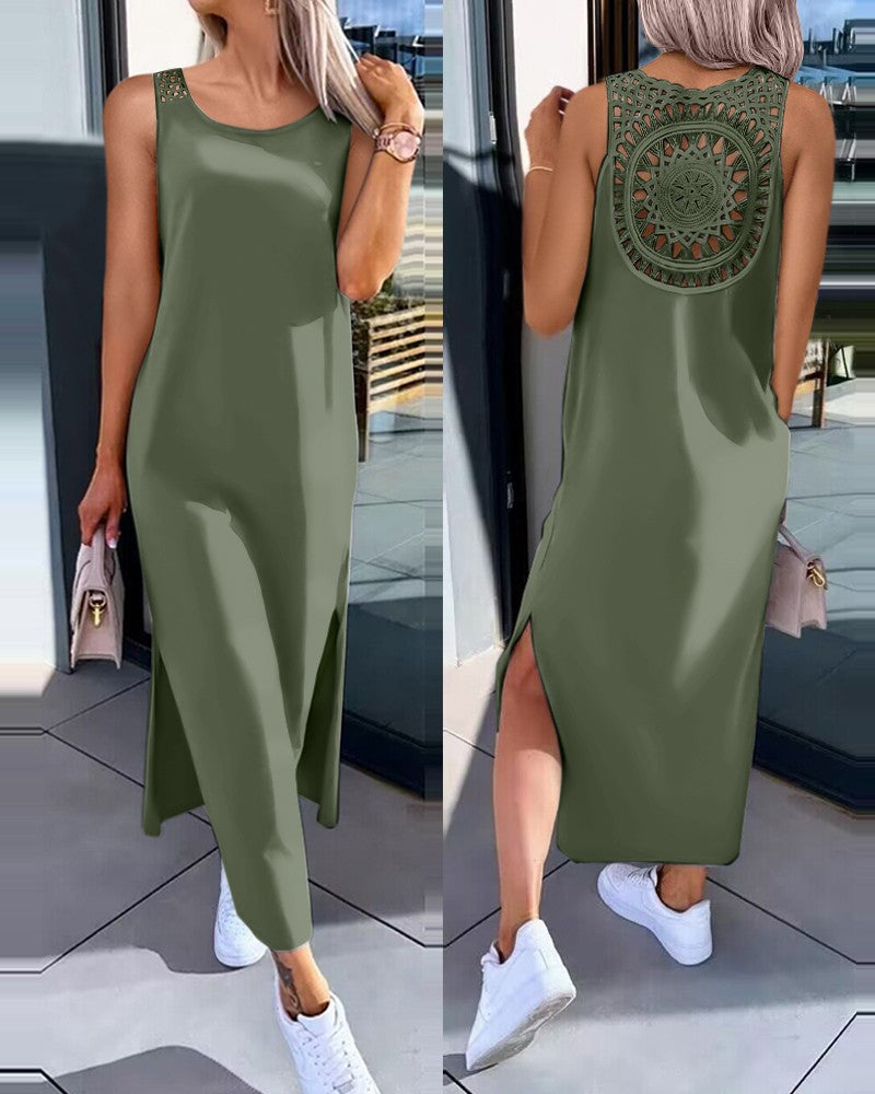 💋✨【50% zniżki 🔥】【S-XXL】✨👗 Sukienki bez rękawów w dużych rozmiarach, z wycięciem na plecach i rozcięciem po bokach