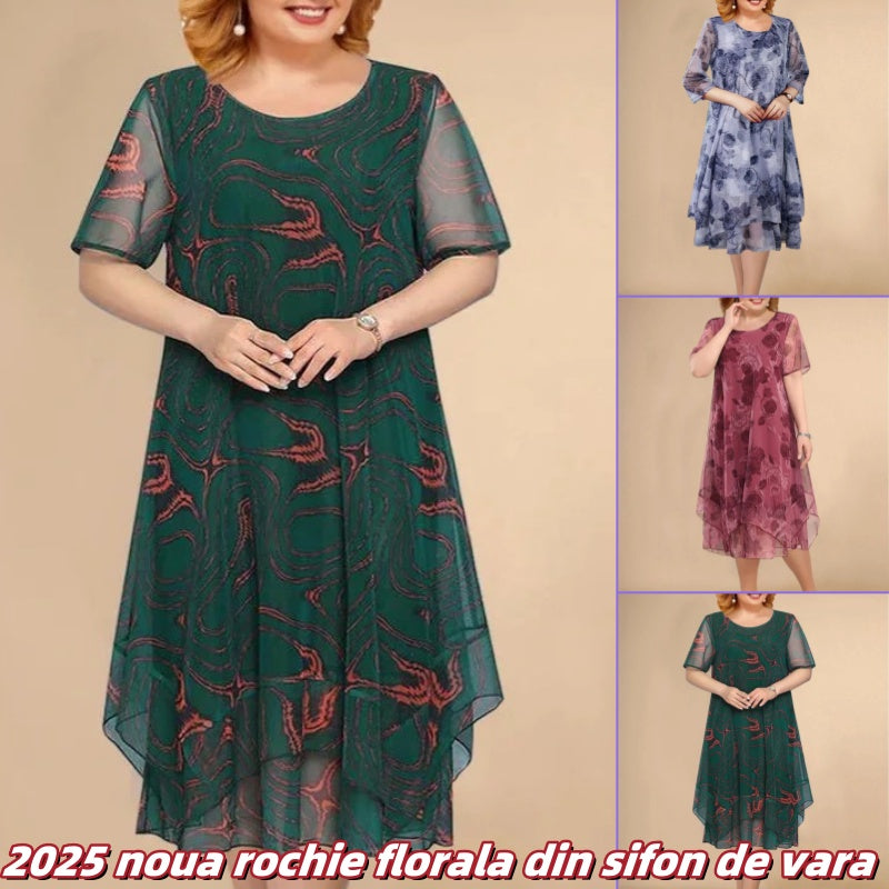 🌺🟢【L-5XL】💛2025 noua rochie florala din sifon de vara