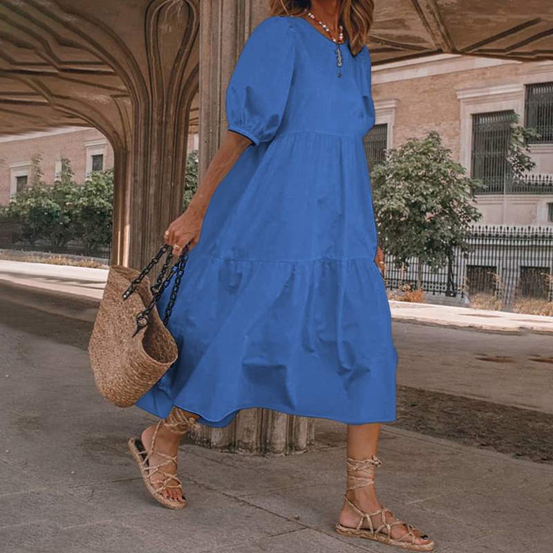 【S-5XL】Rochie de vară pentru femei în stil boem, rochie vintage cu gât rotund de diferite culori