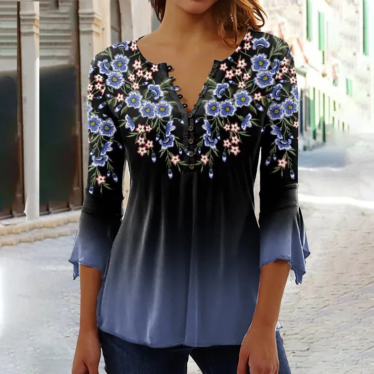 👚【S-5XL】2025 nowy styl, modna koszulka z nadrukiem i dekoltem w serek