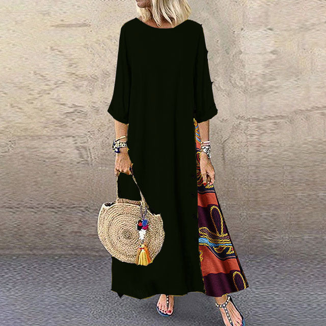 ✨💖【M-5XL】Rochie elegantă, retro, casual, cu imprimeu, cu mânecă medie, nouă, 2025