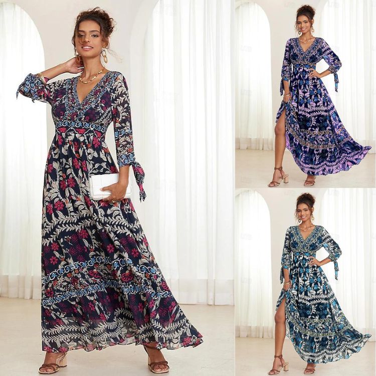 💟【S-5XL】👗2025 Nowa seksowna sukienka z dekoltem w kształcie litery V, z eleganckim nadrukiem