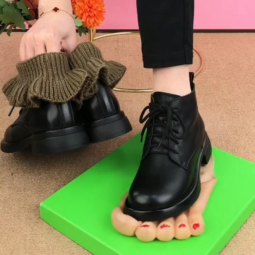 🔥😍【35-40】dámske martinské čižmy z prírodnej kože s plochým podpätkom a okrúhlou špičkou