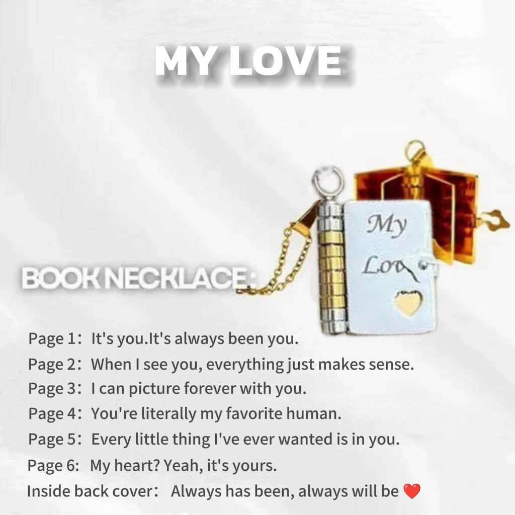 💖📕Ogrlica s ključnom kosti koja se može otvoriti i imati ljubavno pismo, romantični privjesak s graviranom knjigom