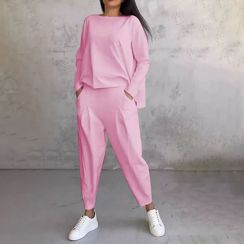 💞Promocja czasowa 50%💖 Zestaw z długim rękawem, bluzka z okrągłym dekoltem i długie spodnie
