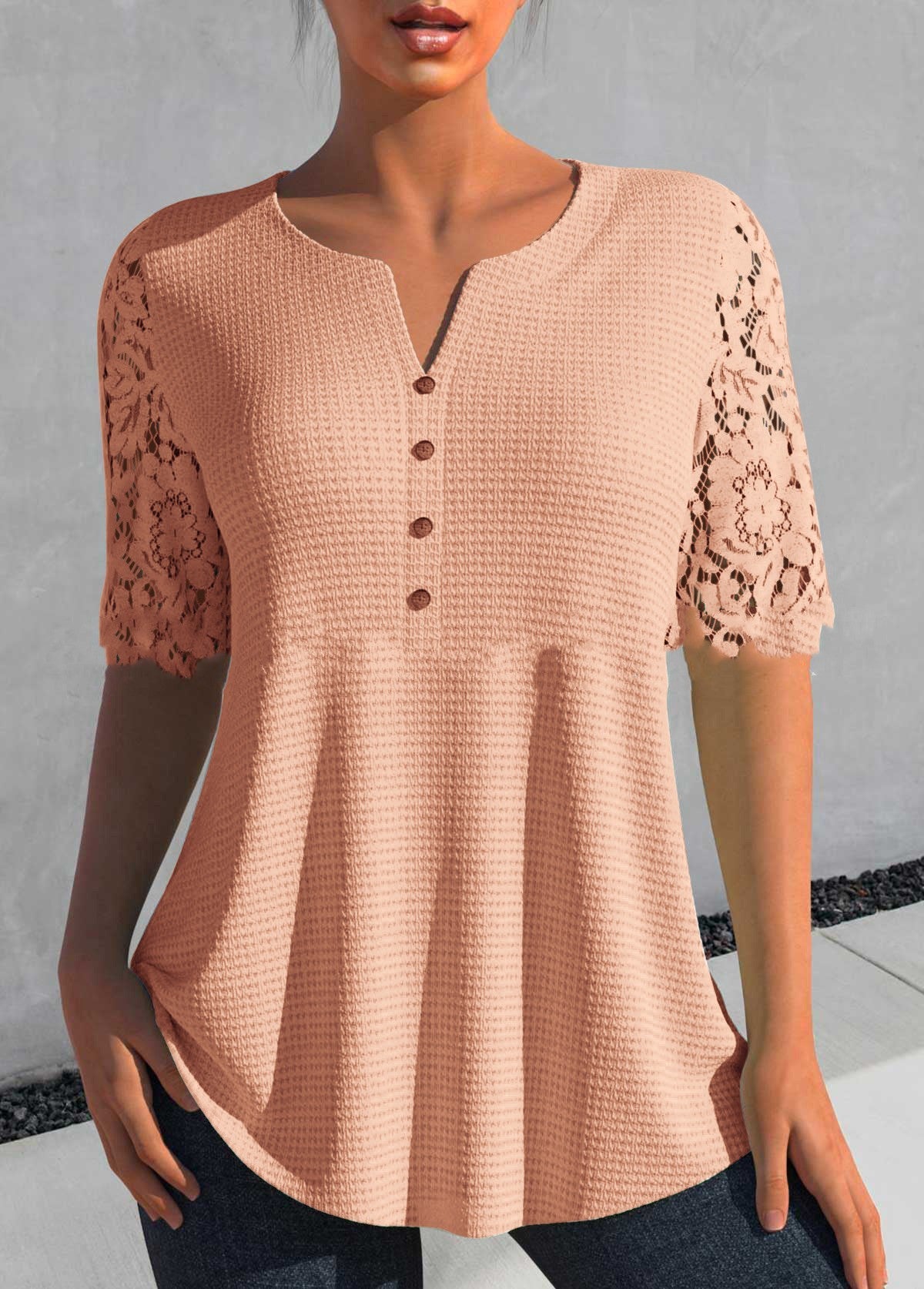 💖🌸【S-2XL】Nove ženske čipkane čipkaste majice s okruglim izrezom i kratkim rukavima