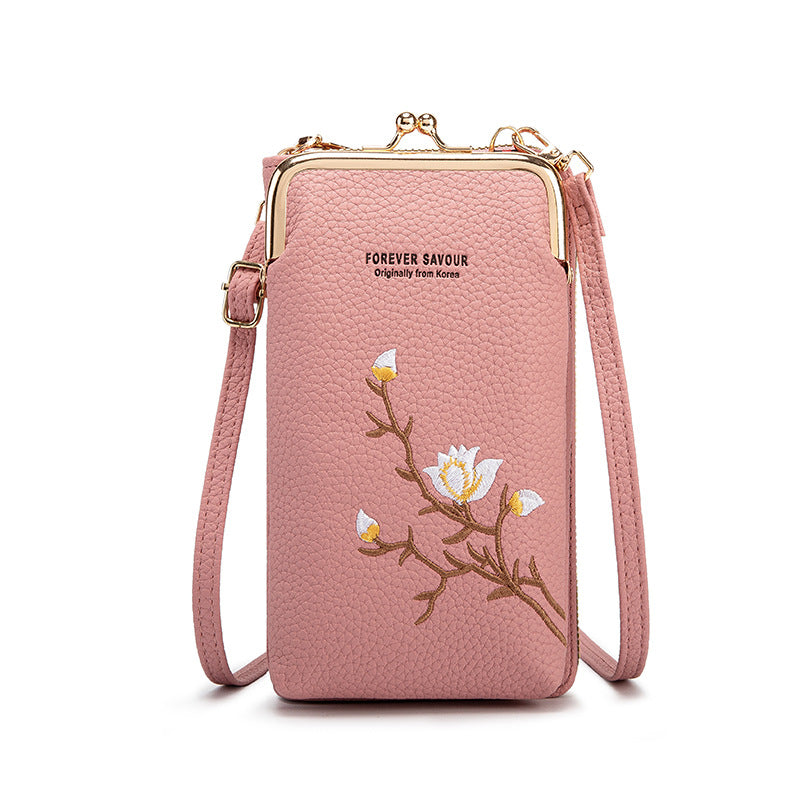 👜 Portfel damski typu crossbody ze skóry bydlęcej z haftem i paskiem na ramię, model 2025🎁