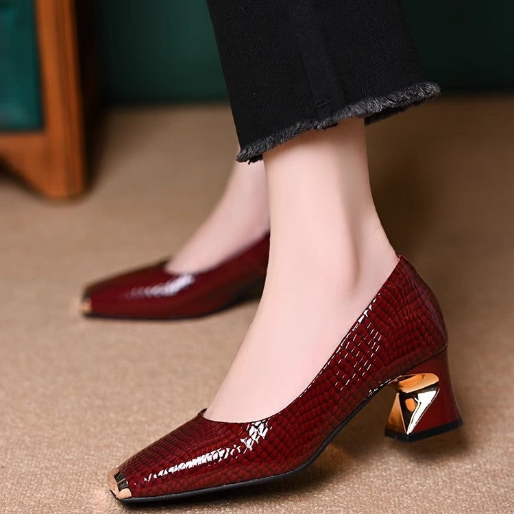 💖👡【35-42】Nowe francuskie buty z grubymi obcasami i fakturą, płytkie otwarcie