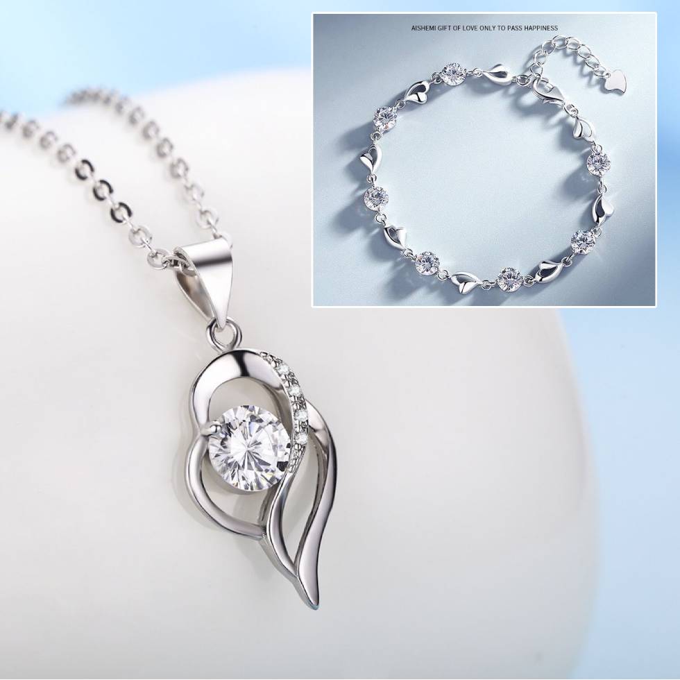 ✨💎💎Súprava náramku a náhrdelníka zo striebra 925 Srdce oceánu