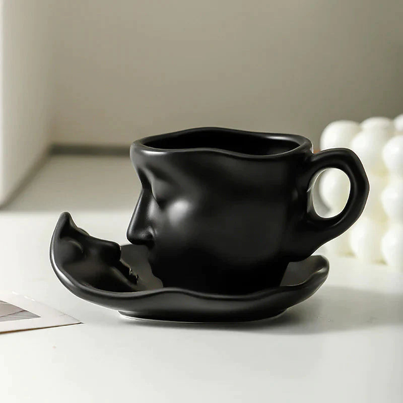 🎁☕Kreativni umjetnički dizajn ljudskog lica poljubac šalica kave