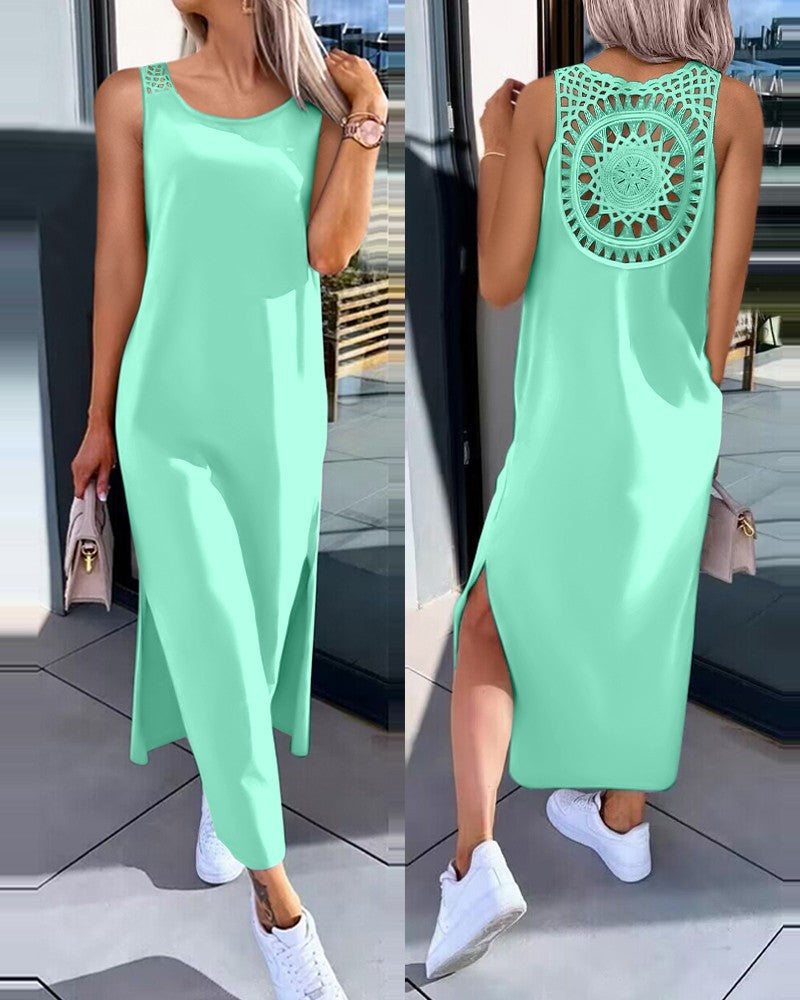 💋✨【50% zniżki 🔥】【S-XXL】✨👗 Sukienki bez rękawów w dużych rozmiarach, z wycięciem na plecach i rozcięciem po bokach