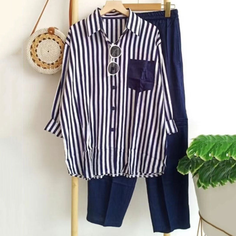 【S-3XL】 Costume de primăvară din două piese în dungi.
