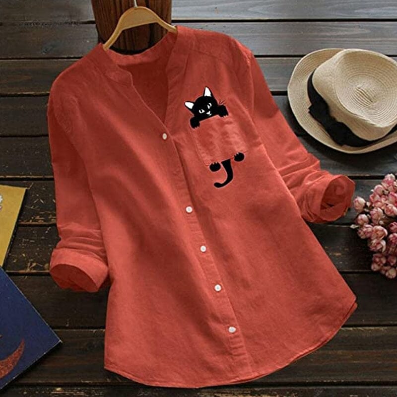 🐾ฅ^•ﻌ•^ฅ🐾【tricou cu pisicuță drăguță】【S-3XL】 Cămașă din bumbac cu decolteu în V, cu mânecă lungă, cu imprimeu de pisici, noua modă de primăvară 2025-