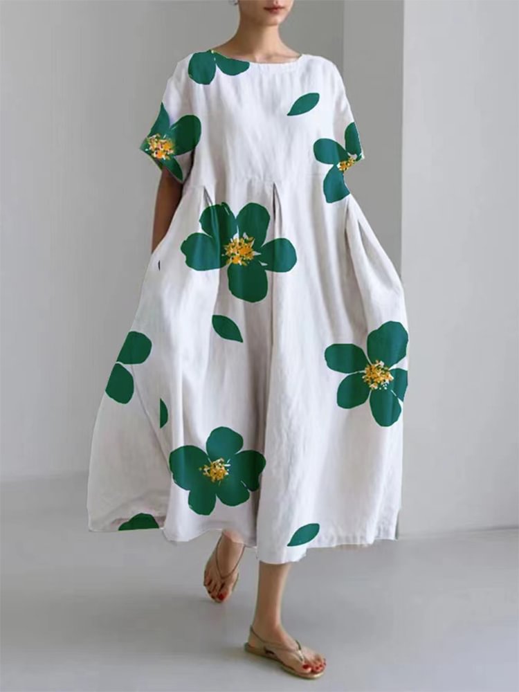 💖Rochie elegantă, casual, cu mânecă scurtă, imprimată, cu decolteu rotund și lejeră