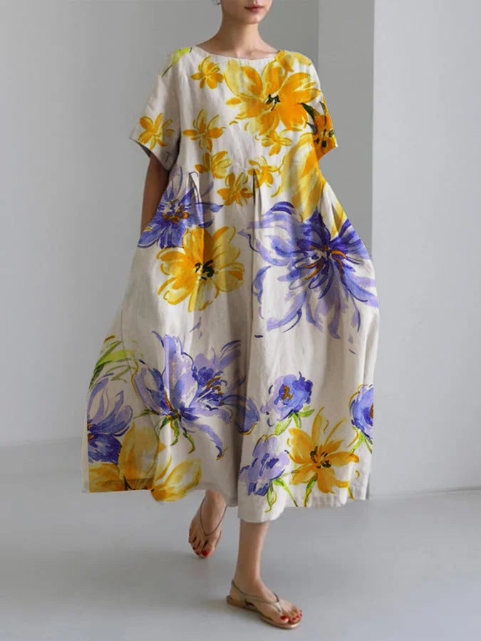 💖Rochie elegantă, casual, cu mânecă scurtă, imprimată, cu decolteu rotund și lejeră