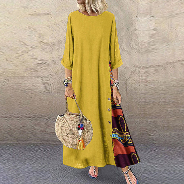 💖🍂【M-5XL】Γυναικείο Φόρεμα με Ρετρό Στάμπα και Μεσαίο Μανίκι