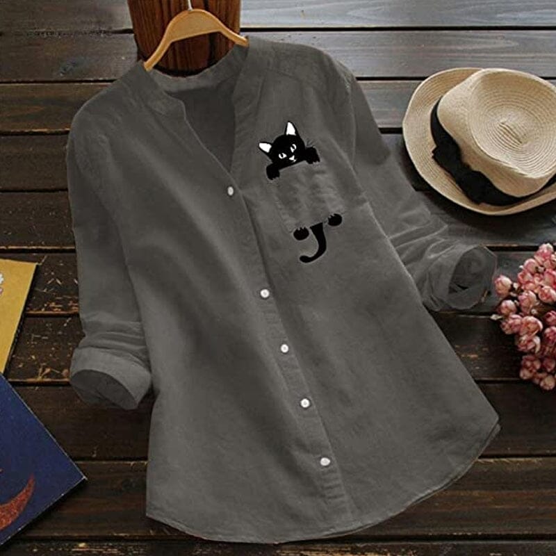 🐾ฅ^•ﻌ•^ฅ🐾【tricou cu pisicuță drăguță】【S-3XL】 Cămașă din bumbac cu decolteu în V, cu mânecă lungă, cu imprimeu de pisici, noua modă de primăvară 2025-