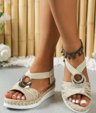 【36-43】Sandale de vară noi la modă cu toc plat, mărime mare, cu talpă groasă