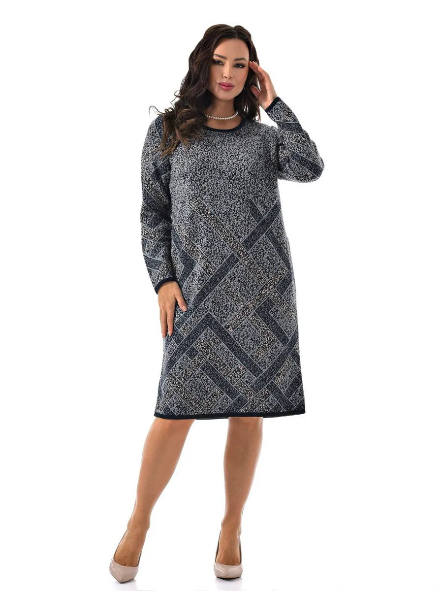 【49% OFF】🔥💟Νέο κομψό φθινοπωρινό και χειμωνιάτικο γκρι ριγέ φόρεμα με στάμπα