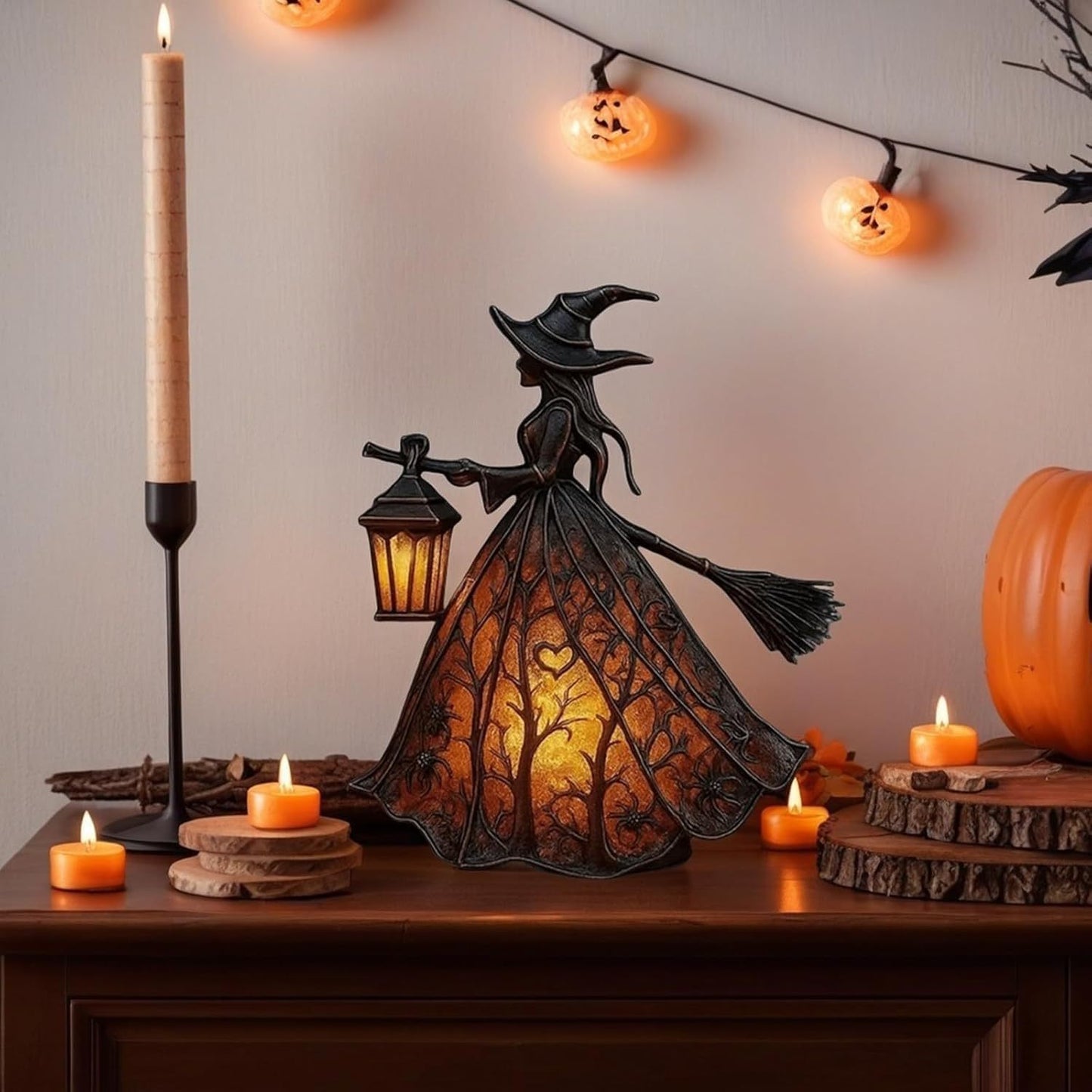 🧙♀️ Lampa czarownicy na Halloween, dekoracja domu w stylu gotyckiej czarownicy, spersonalizowana lampka nocna