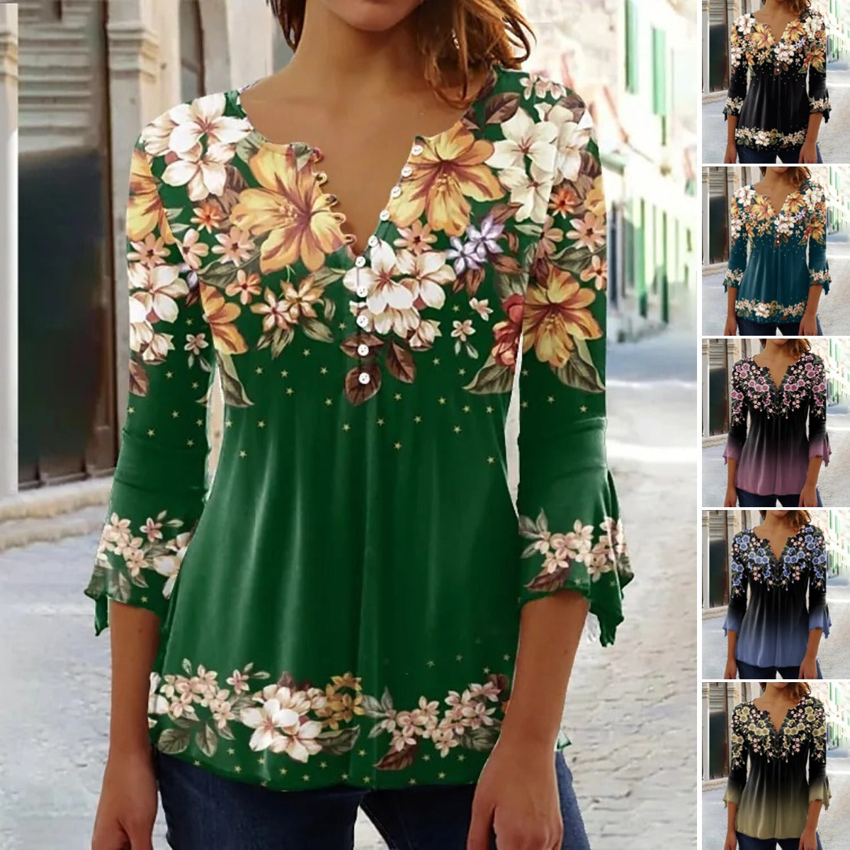👚【S-5XL】2025 nowy styl, modna koszulka z nadrukiem i dekoltem w serek