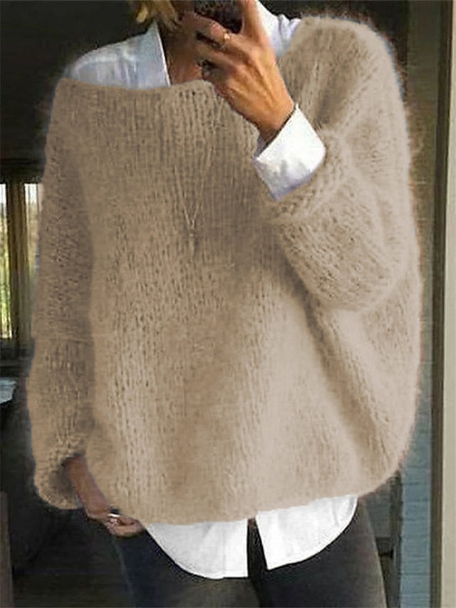 (50-85 kg) Nov ohlapen enobarvni ženski pulover za jesen in zimo