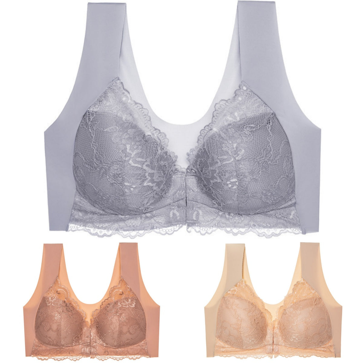 ✨【3 komada】 grudnjak velike veličine s kopčom sprijeda bez čeličnih prstenova, prekrasno donje rublje straga