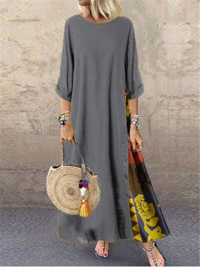 ✨💖【M-5XL】Rochie elegantă, retro, casual, cu imprimeu, cu mânecă medie, nouă, 2025