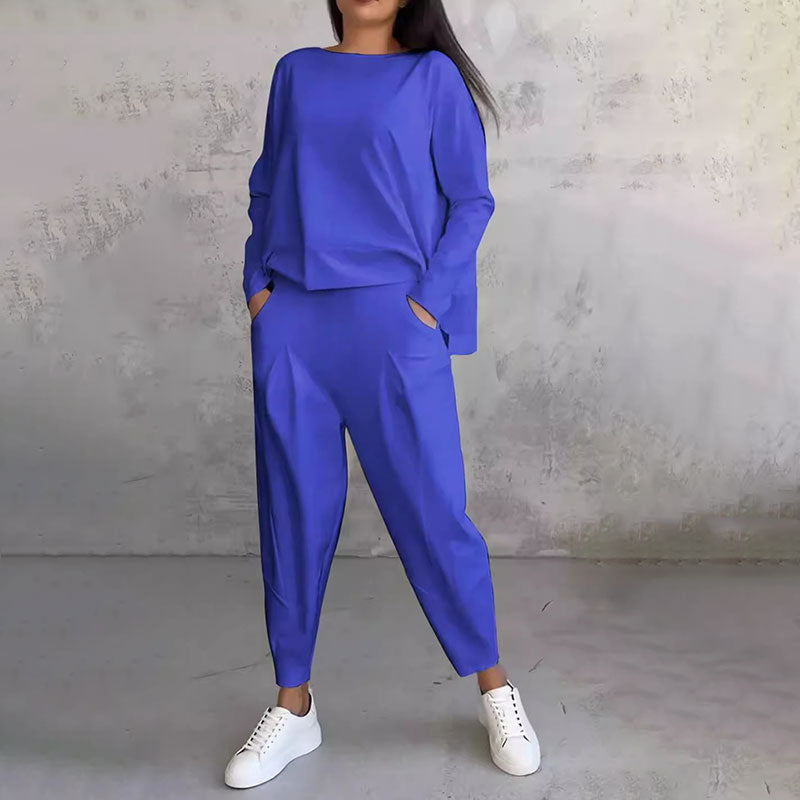 💞Promocja czasowa 50%💖 Zestaw z długim rękawem, bluzka z okrągłym dekoltem i długie spodnie