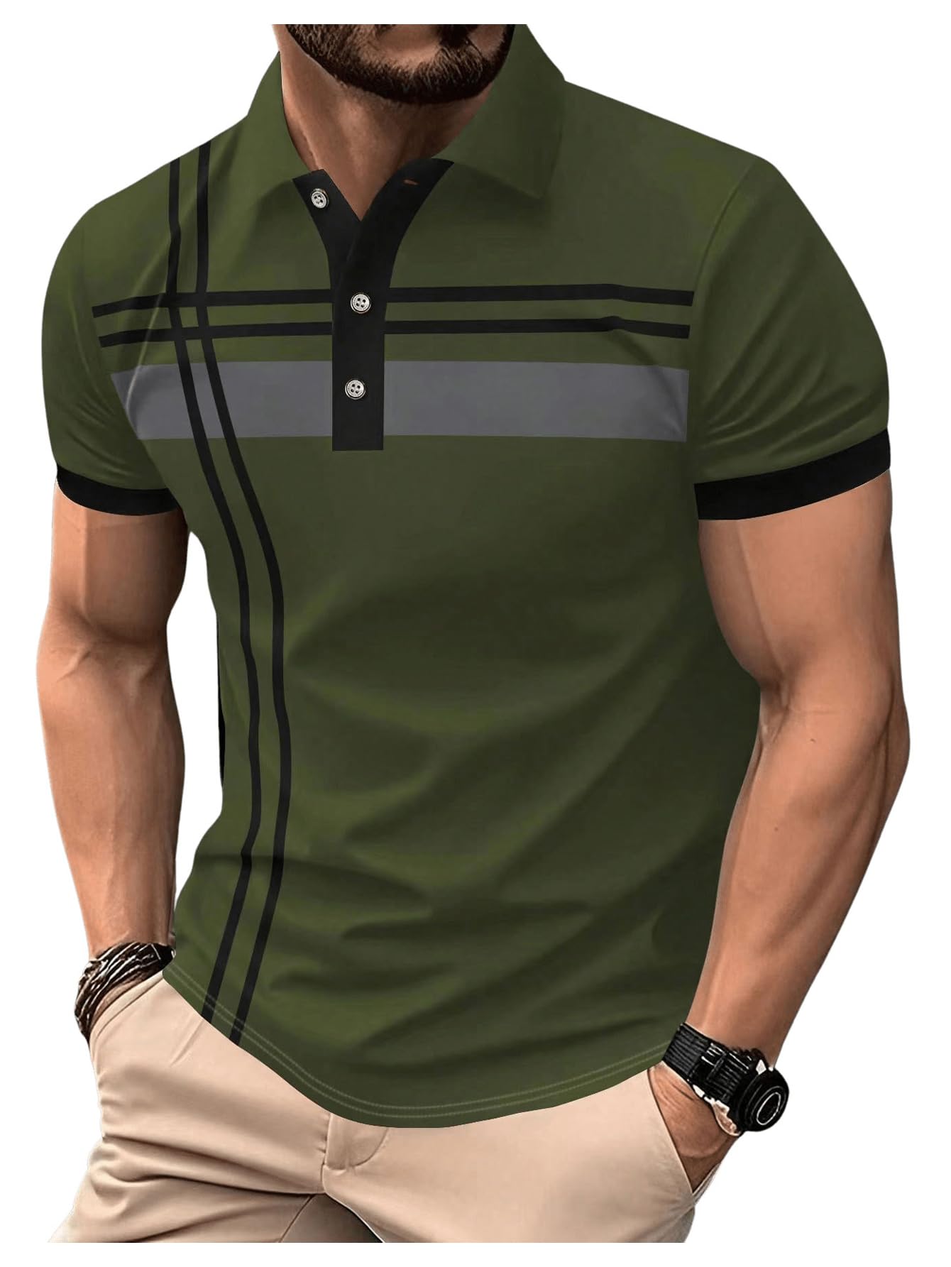 【🔥Posebna ponuda】👕♂️ Muška elegantna polo majica s reverom - Rafinirane pruge, moderan dizajn
