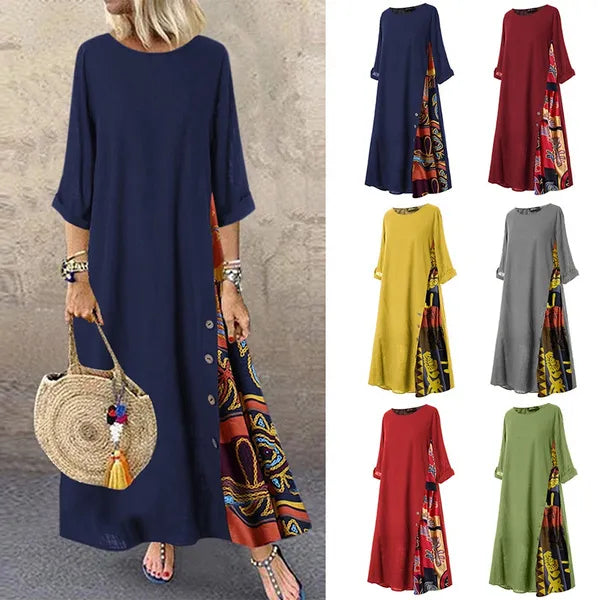 ✨💖【M-5XL】Rochie elegantă, retro, casual, cu imprimeu, cu mânecă medie, nouă, 2025