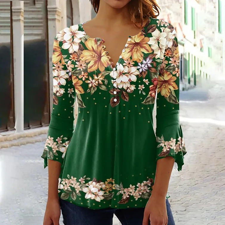 👚【S-5XL】2025 nowy styl, modna koszulka z nadrukiem i dekoltem w serek