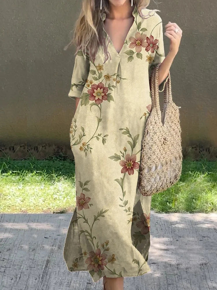 👗🌷2025 nova ljetna ležerna široka haljina s V-izrezom i printom
