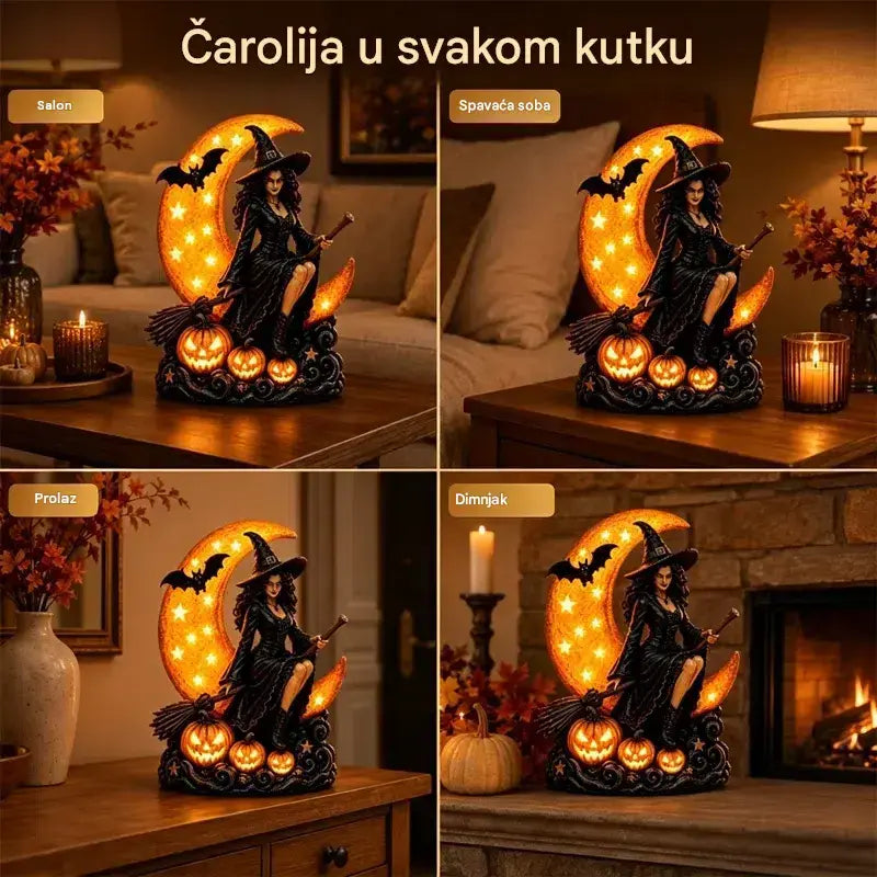 🎃🔮 Svjetiljka vještica i pun mjesec – Dekorativna gotička statua, idealan poklon 🌙 🎃