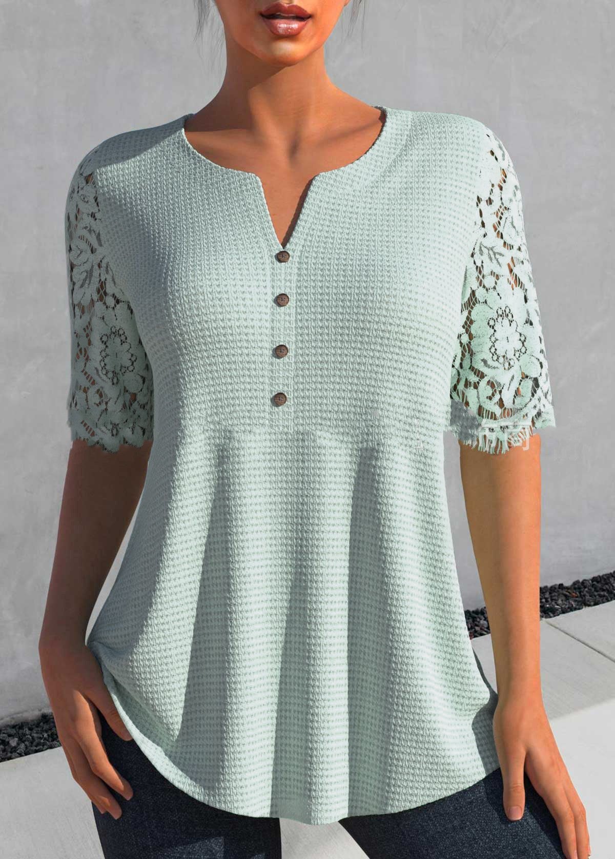 💖🌸【S-2XL】Nove ženske čipkane čipkaste majice s okruglim izrezom i kratkim rukavima