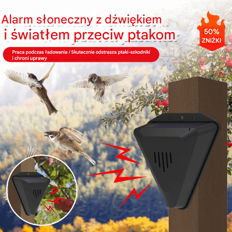 📣Uniwersalny alarm dźwiękowy i świetlny odstraszający ptaki na energię słoneczną do sadów, stawów rybnych i pól ryżowych