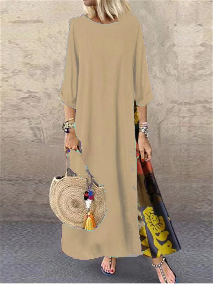 ✨💖【M-5XL】Rochie elegantă, retro, casual, cu imprimeu, cu mânecă medie, nouă, 2025