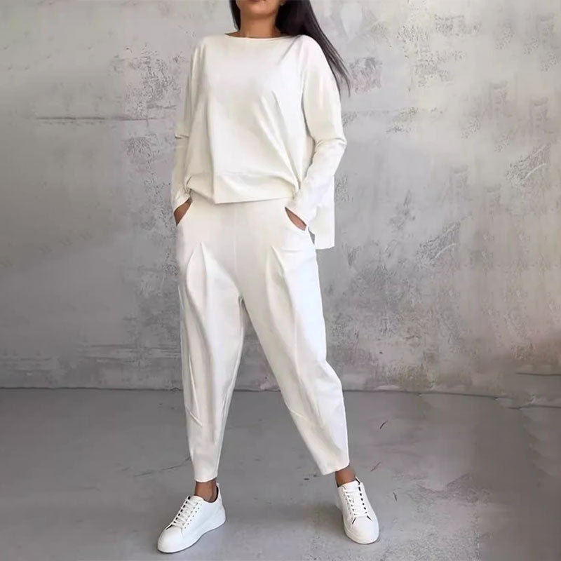 💞Promocja czasowa 50%💖 Zestaw z długim rękawem, bluzka z okrągłym dekoltem i długie spodnie
