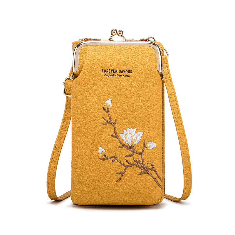 👜 Portfel damski typu crossbody ze skóry bydlęcej z haftem i paskiem na ramię, model 2025🎁