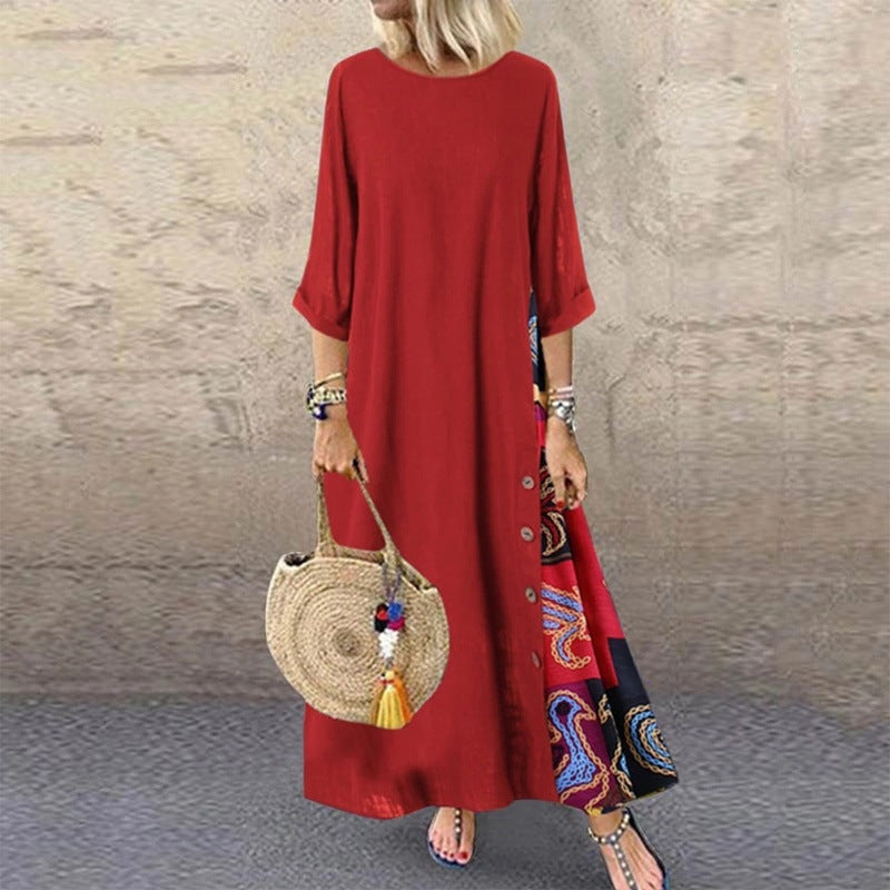 ✨💖【M-5XL】Rochie elegantă, retro, casual, cu imprimeu, cu mânecă medie, nouă, 2025