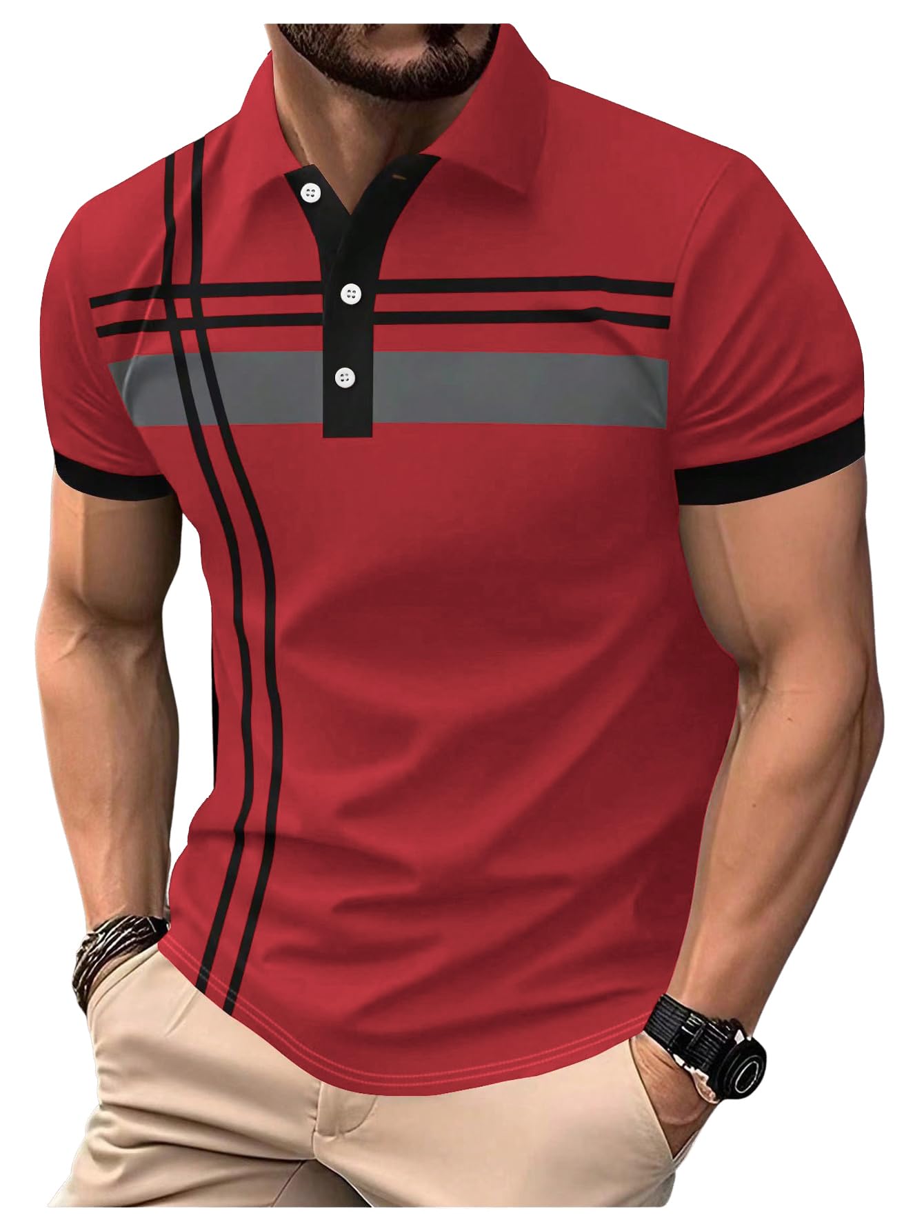 【🔥Posebna ponuda】👕♂️ Muška elegantna polo majica s reverom - Rafinirane pruge, moderan dizajn