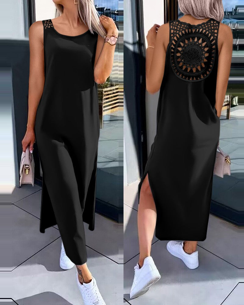 💋✨【50% zniżki 🔥】【S-XXL】✨👗 Sukienki bez rękawów w dużych rozmiarach, z wycięciem na plecach i rozcięciem po bokach