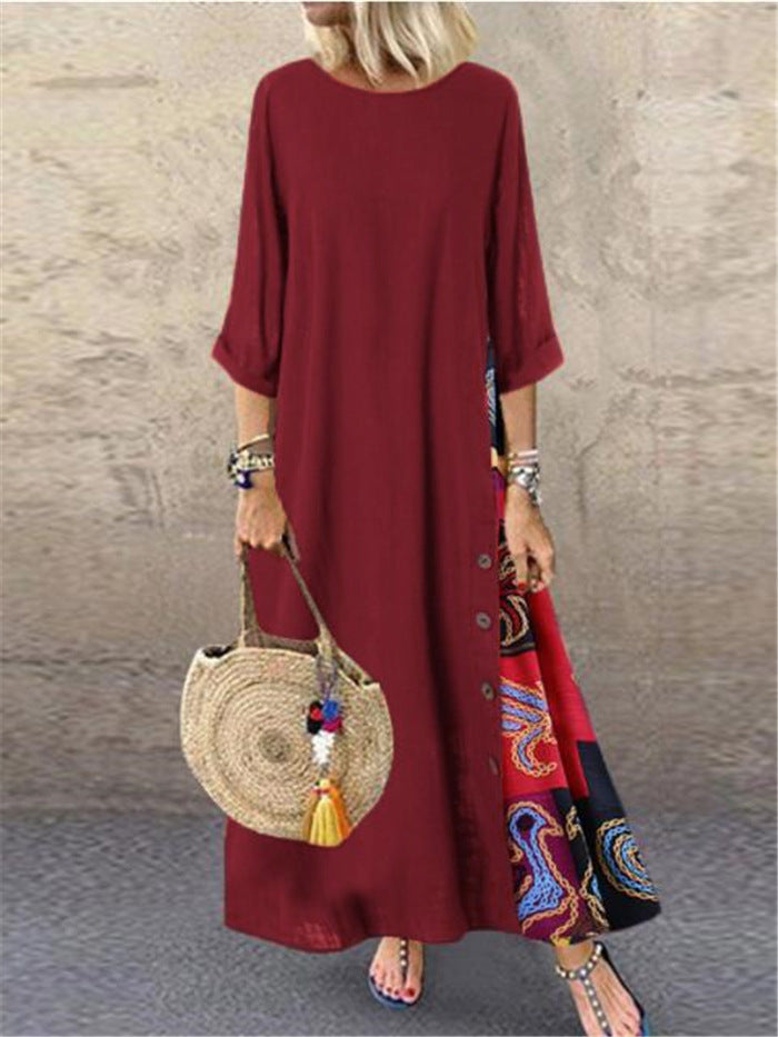 ✨💖【M-5XL】Rochie elegantă, retro, casual, cu imprimeu, cu mânecă medie, nouă, 2025