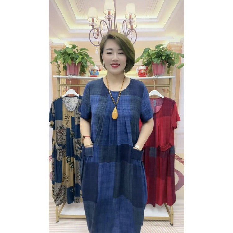 👗❤️【50-100 kg】2025 Rochie de călătorie în carouri, la modă lejeră Rochie confortabilă pentru mamă