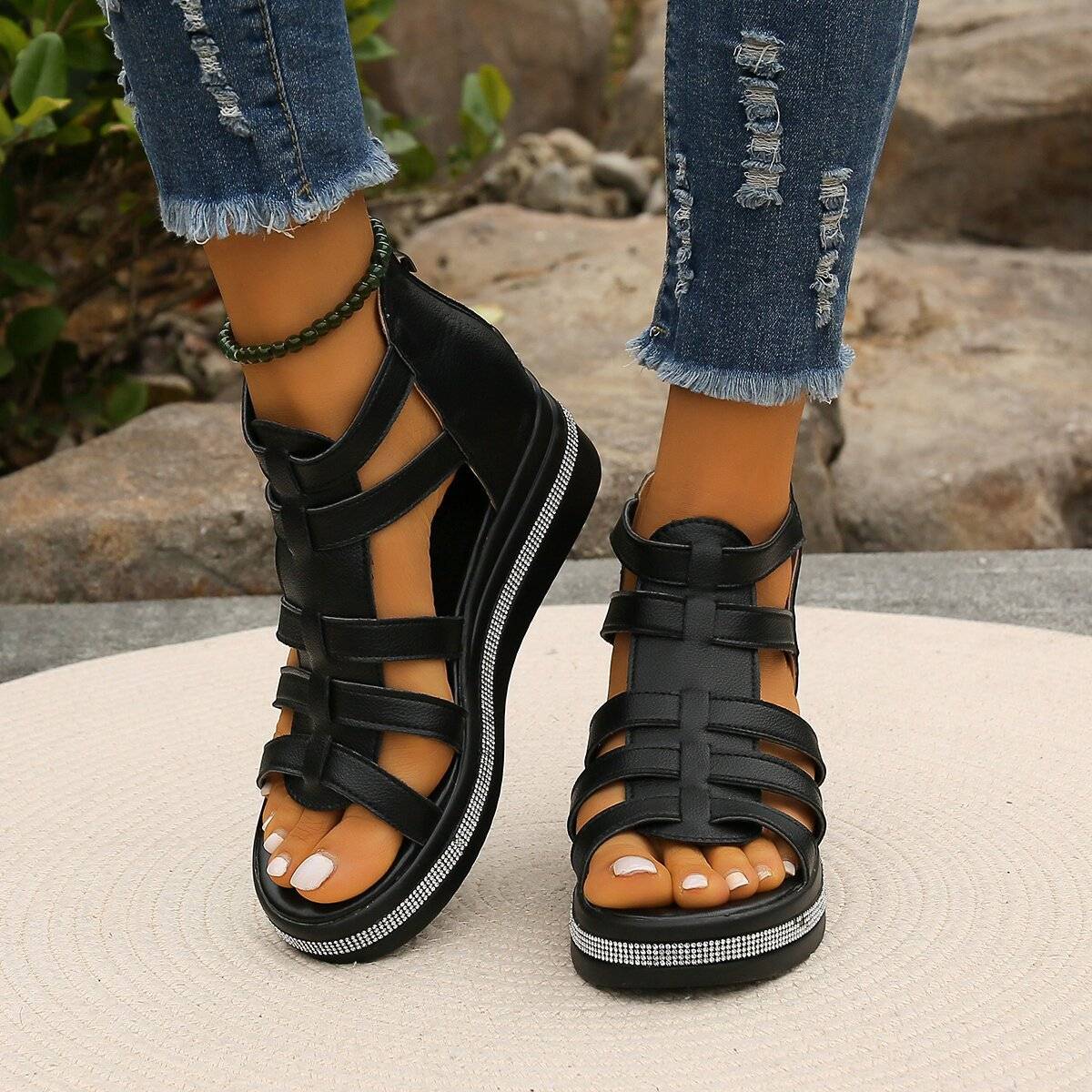🔥👍【36-43】2025 Nou Sandale romane cu talpă groasă pentru femei din piele moale elegante