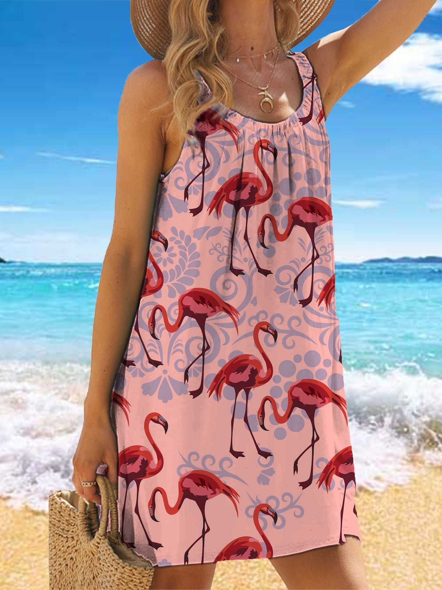 🎁【Reducere 50%】✨🌊【S-5XL】Rochie de vară la modă, cu bretele, imprimeu floral