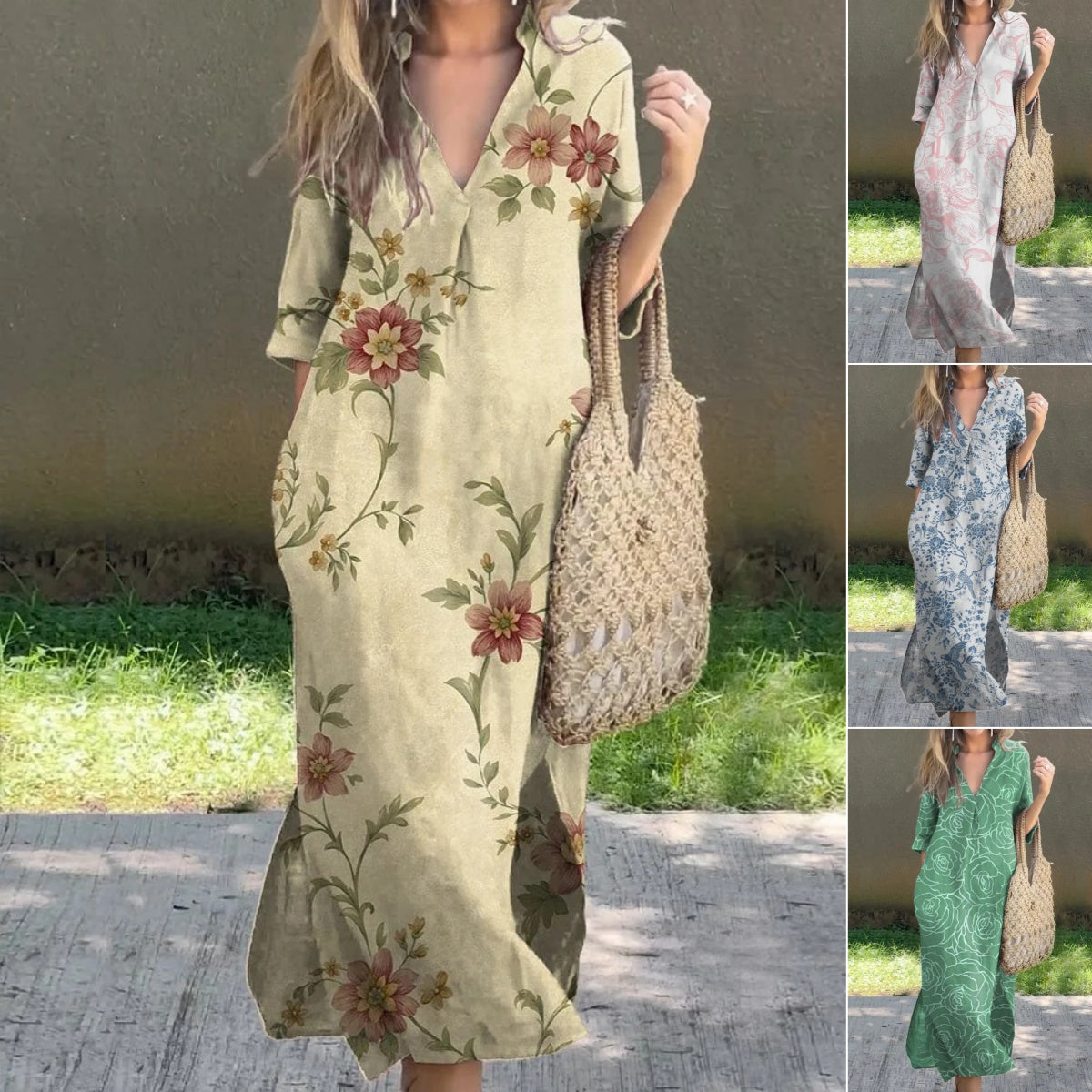 👗🌷2025 nova ljetna ležerna široka haljina s V-izrezom i printom